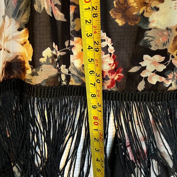 Ember Womens XL Open Front Sheer Kimono Boho Dark Romantic Floral with Fringe - Picture 11 of 11